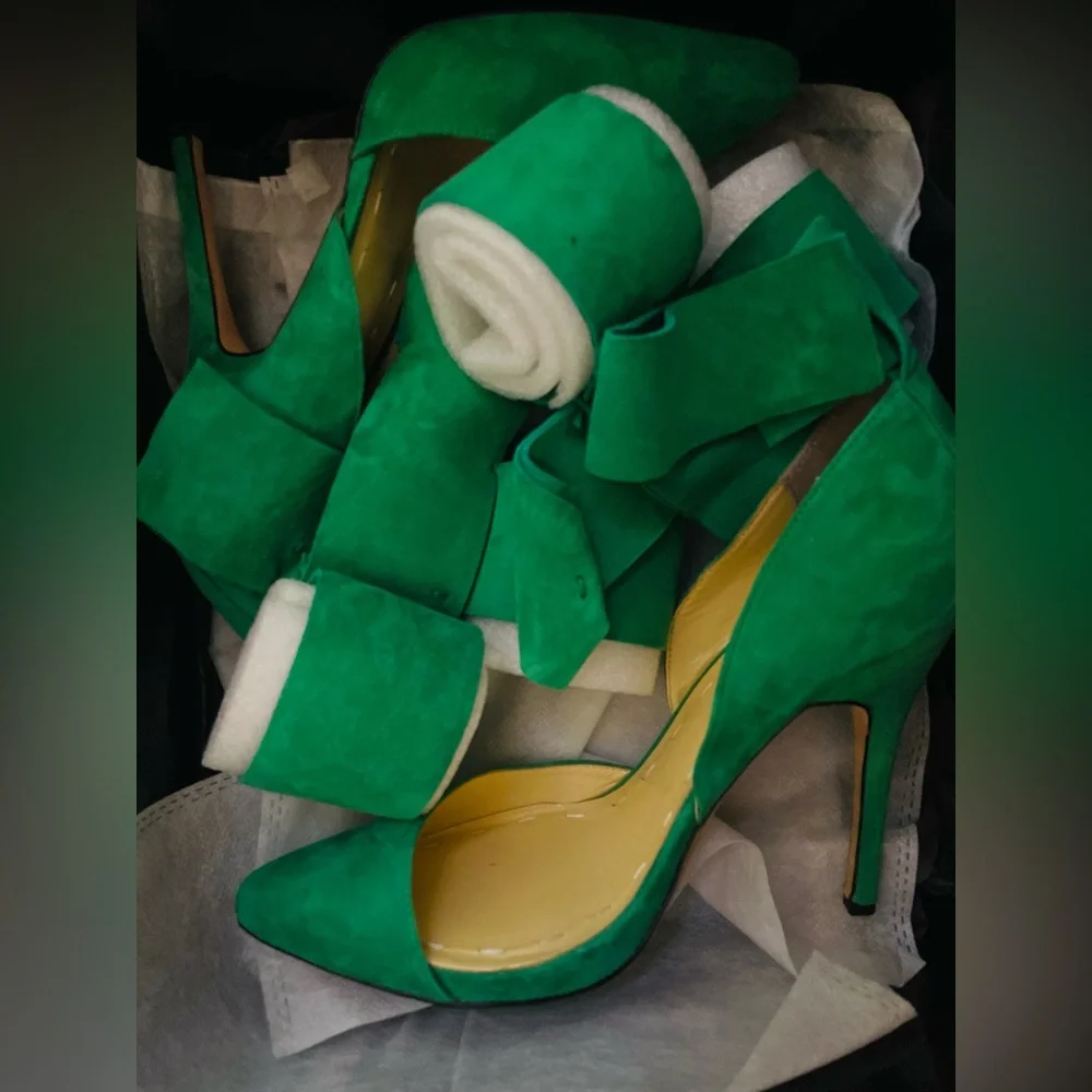 Aminah Abdul Jillil Green Bow Pump Size 10 - Picture 7 of 7